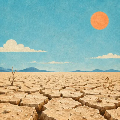 Cracked Desert Earth Under Turquoise Sky