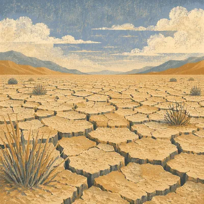 Cracked Desert Earth at Dawn Horizon
