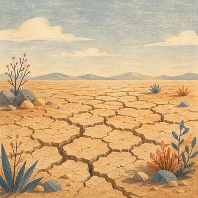 Dried Cracked Desert Earth at Sunset