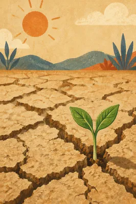 Hopeful Seedling in Cracked Drought Earth