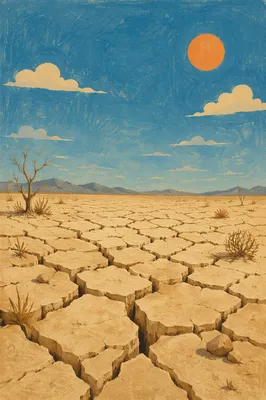Cracked Desert Earth Under Harsh Sun