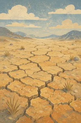 Cracked Desert Earth at Dawn Horizon