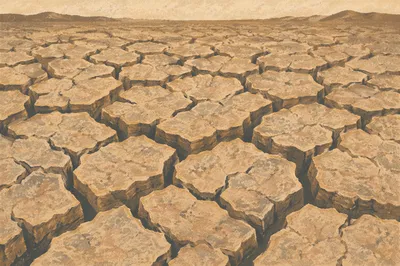 Cracked Desert Earth in Drought Light