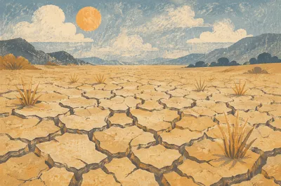 Cracked Desert Earth at Dawn Horizon