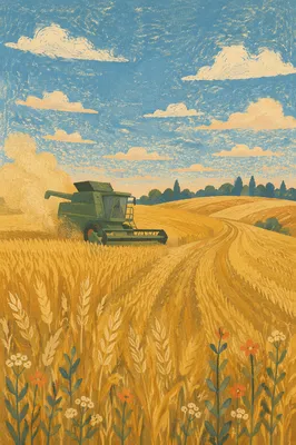 Farmer Harvesting Wheat at Golden Hour