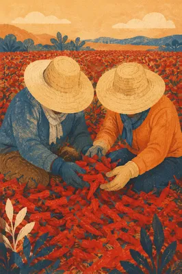 Farm Workers Sharing Harvest at Golden Hour