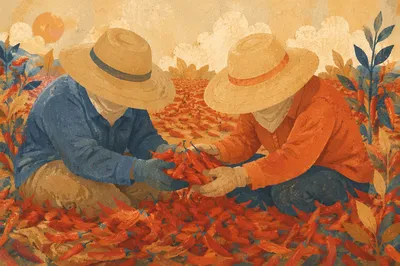 Farm Workers Sharing Harvest at Golden Hour