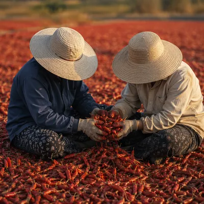 Farm Workers Sharing Harvest at Golden Hour