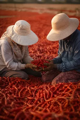 Farm Workers Sharing Harvest at Golden Hour