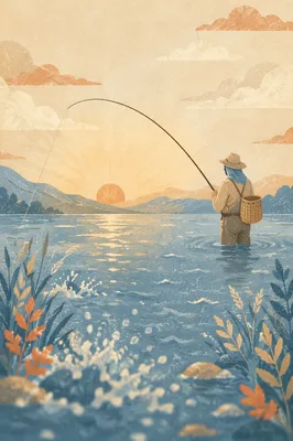 Calm Sunrise Fishing on Quiet Lake