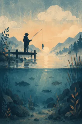 Calm Sunrise Fishing Dock Over Blue Lake