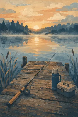 Peaceful Sunrise Fishing Dock at Lake