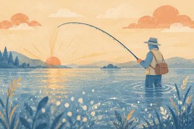 Solitary Angler at Calm Sunrise Lake