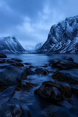 Quiet Blue Hour Nordic Fjord Cliffs