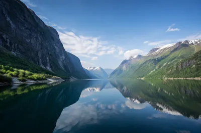 Serene Norwegian Fjord with Mountain Reflections