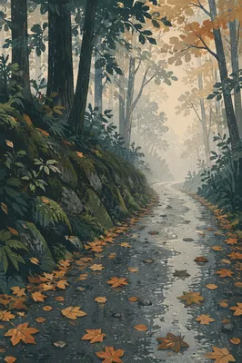 Foggy Forest Path at Peaceful Dawn