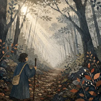 Misty Forest Path at Dawn