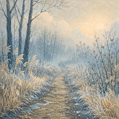 Foggy Morning Forest Path at Dawn