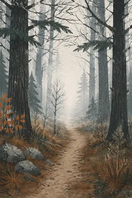 Foggy Morning Forest Path at Dawn