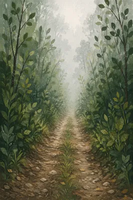Foggy Forest Path at Dawn