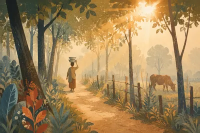 Foggy Morning Forest Path at Dawn