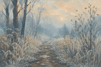 Misty Forest Path at Quiet Dawn