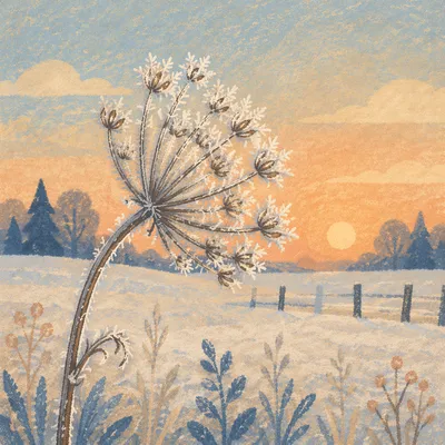 Frosted Wildflower Seed Head at Winter Sunrise