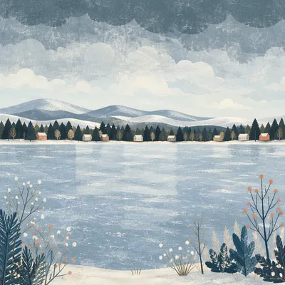 Frozen Lake Beneath Snowy Mountain Reflections