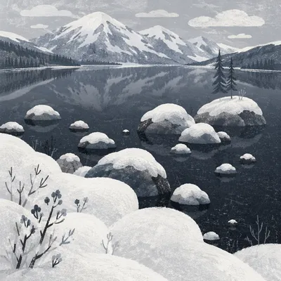 Serene Frozen Alpine Lake Reflection
