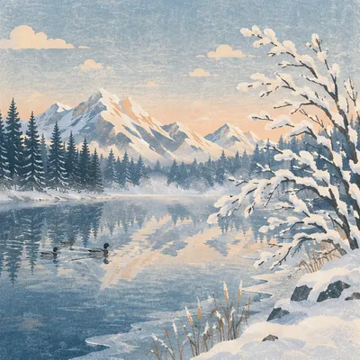 Frozen Lake Mountain Reflection at Dawn