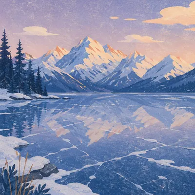 Frozen Alpine Lake Mountain Reflection at Dusk