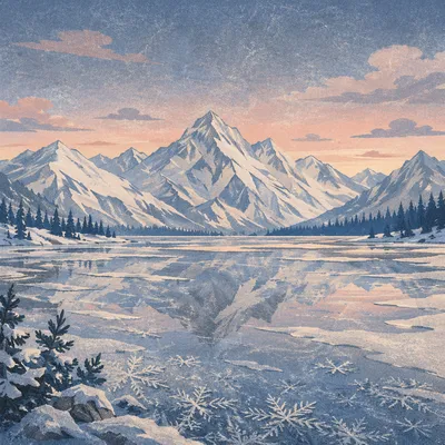 Frozen Alpine Lake at Blue Hour