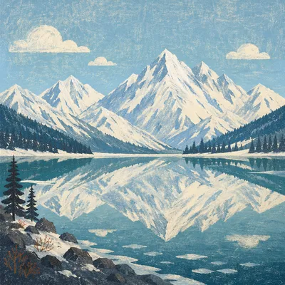 Frozen Alpine Lake Mountain Reflection Scene