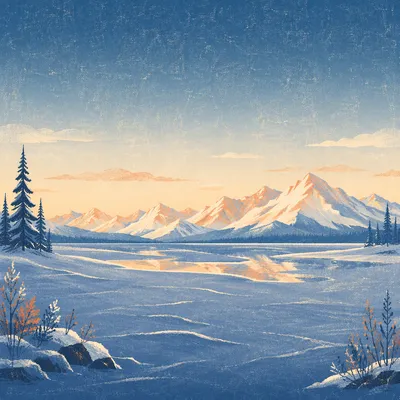 Frozen Alpine Lake at Golden Sunrise