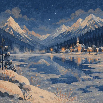 Frozen Alpine Lake at Blue Hour