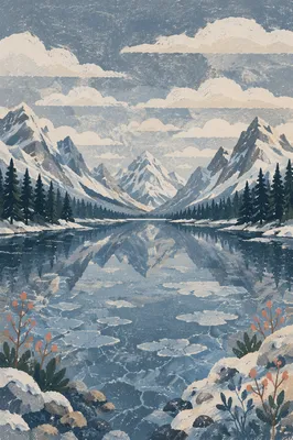 Frozen Alpine Lake Mountain Reflection