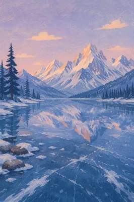 Frozen Alpine Lake at Blue Hour