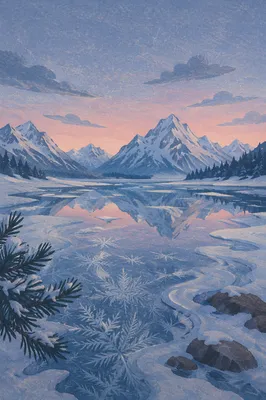Frozen Alpine Lake at Blue Hour