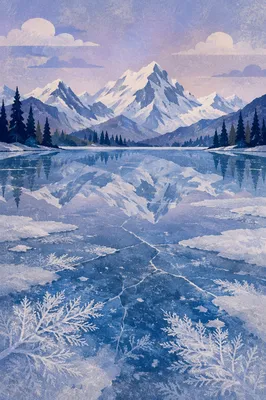 Frozen Alpine Lake at Blue Hour
