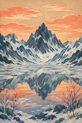 Frozen Alpine Lake and Mountain Reflection