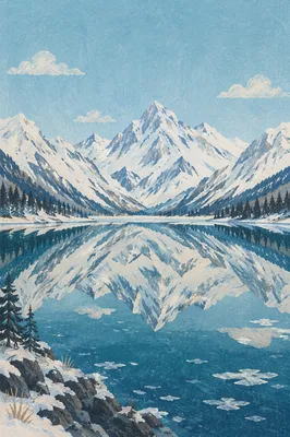 Frozen Alpine Lake Mountain Reflection Scene