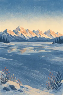 Frozen Alpine Lake and Golden Mountains