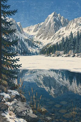 Frozen Alpine Lake Mountain Reflection