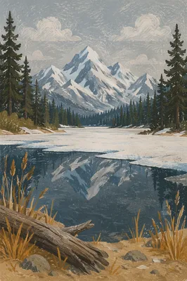 Frozen Alpine Lake Mountain Reflection