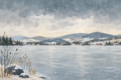 Frozen Lake Beneath Snowy Mountain Reflections