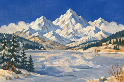 Frozen Alpine Lake with Mountain Reflections