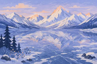 Frozen Alpine Lake at Blue Hour