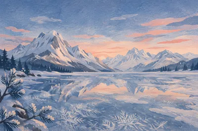 Frozen Alpine Lake at Blue Hour