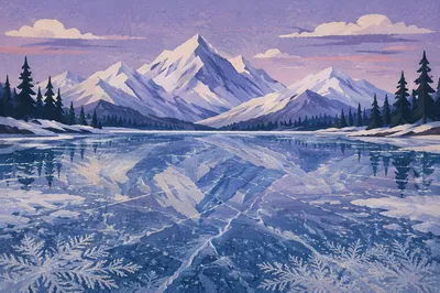 Frozen Alpine Lake at Blue Hour