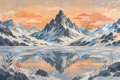 Frozen Alpine Lake and Mountain Reflection